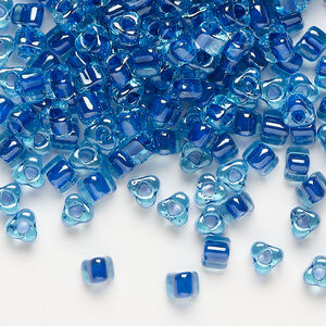 Seed bead, Miyuki 1pkg10g, glass, #5 triangle, transparent dark blue inside dyed color light blue (TR-1828)