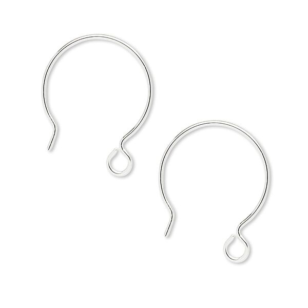Ear wire, sterling silver, 20mm French hook with open loop, 21 gauge. Sold per pkg of 2 pairs. image number 0
