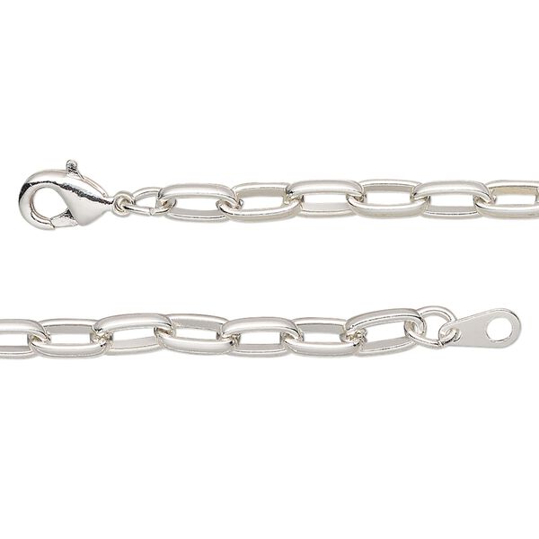 Chain, silver-plated steel, 4mm paperclip, 20 inches with lobster claw clasp. Sold individually. image number 0