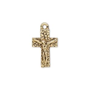 Drop, antique gold-plated pewter (tin-based alloy), 19x12.5mm single-sided crucifix. Sold individually.