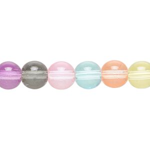 Bead, coated glass, transparent multicolored, 8mm round. Sold per 15-1/2 to 16-inch strand.