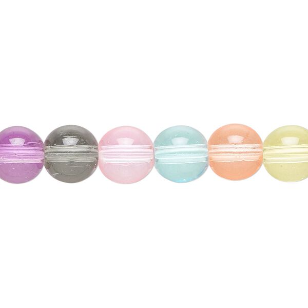 Bead, coated glass, transparent multicolored, 8mm round. Sold per 15-1/2 to 16-inch strand. image number 0