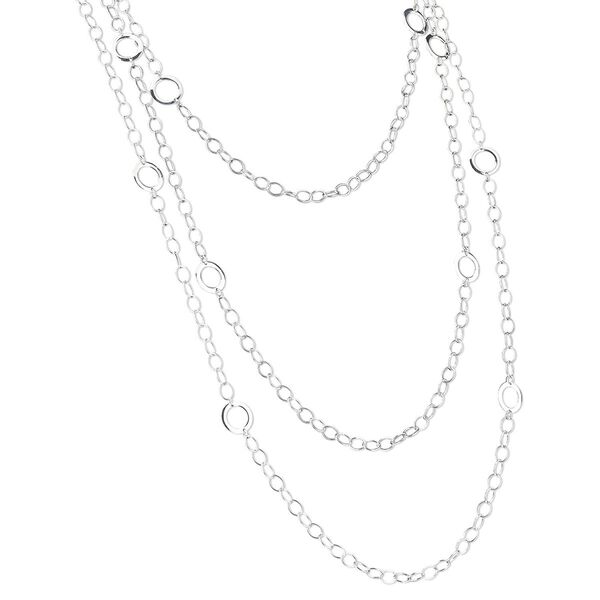 Multi-strand necklace, sterling silver, soldered link chain with 14mm open round links, 42 inches with lobster claw clasp. Sold individually. image number 0