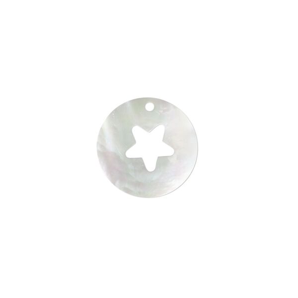 Drop, mother-of-pearl shell (bleached), 15mm round with star cutout, Mohs hardness 3-1/2. Sold individually. image number 0