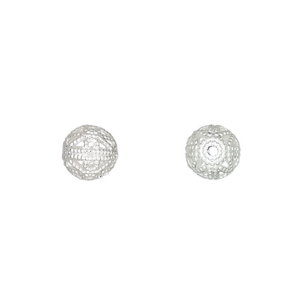Bead, silver-plated brass, 8mm filigree round. Sold per pkg of 100. image number 0