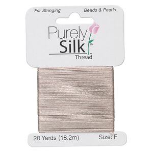Thread, Purely Silk™, grey, size F. Sold per 20-yard card.