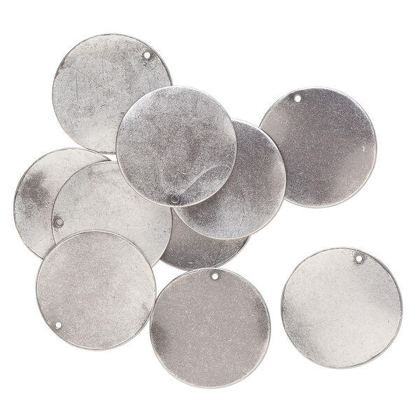 Drop, antique silver-plated steel, 26mm wavy flat round. Sold per pkg of 10. image number 0
