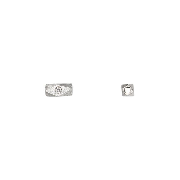 Bead, Hill Tribes, sterling silver, 7x3mm diamond tube with flower design. Sold per pkg of 2. image number 0