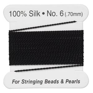Thread, silk, black, size #6. Sold per 2-meter card.