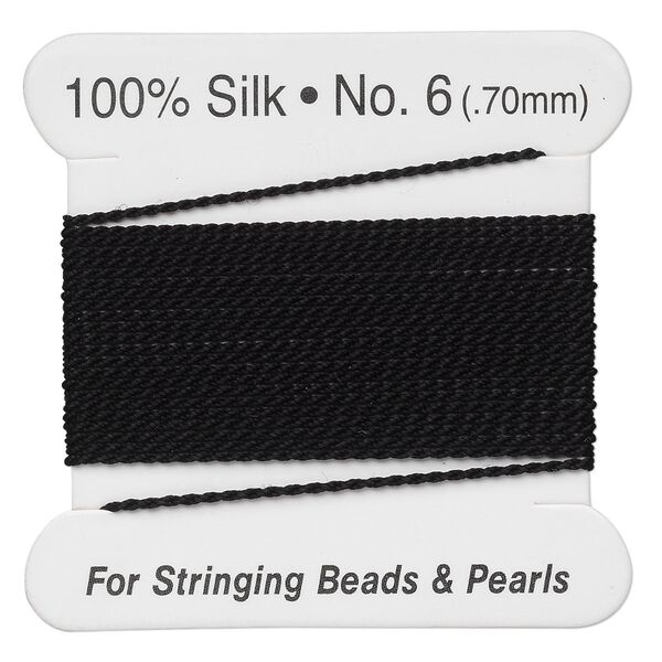 Thread, silk, black, size #6. Sold per 2-meter card. image number 0