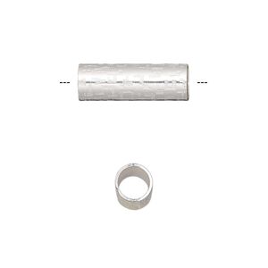 Bead, silver-finished steel, 18.5x6mm round tube with geometric design. Sold per pkg of 10.