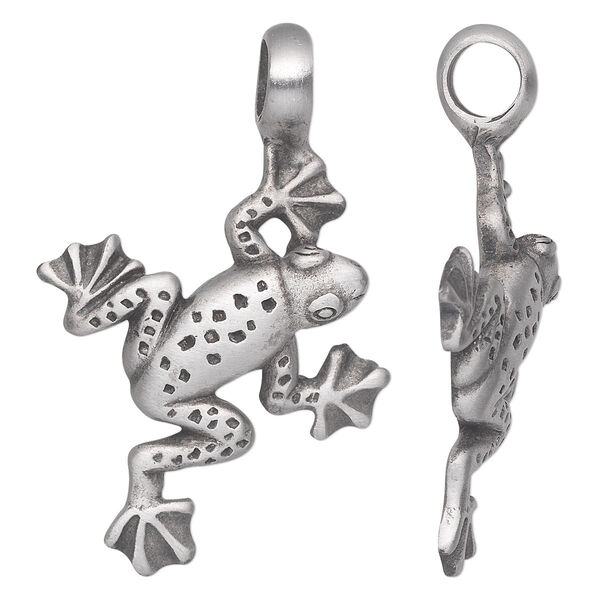 Pendant, antiqued pewter (tin-based alloy), 53x35mm single-sided frog. Sold individually. image number 0