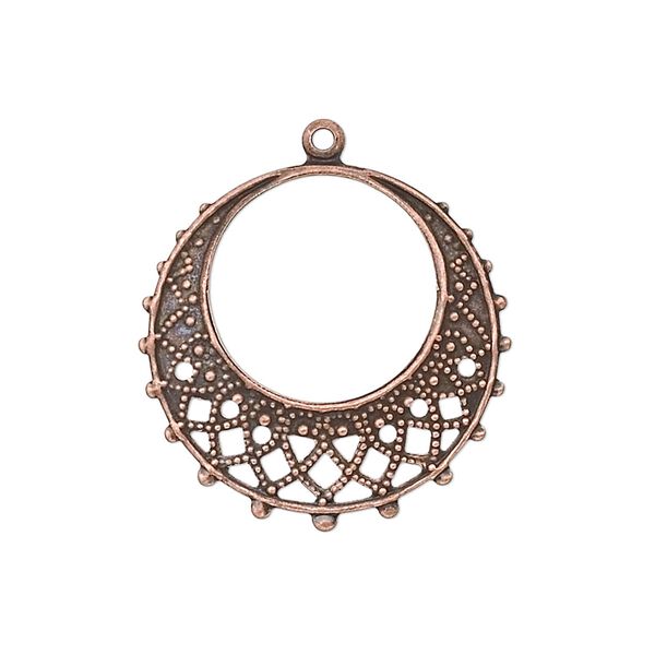 Drop, antique copper-plated brass, 25mm filigree round. Sold per pkg of 10. image number 0