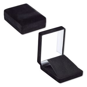 Box, pendant and earring, velveteen and plastic, black and white, 2-3/8 x 1-1/8 x 3 inches. Sold individually.