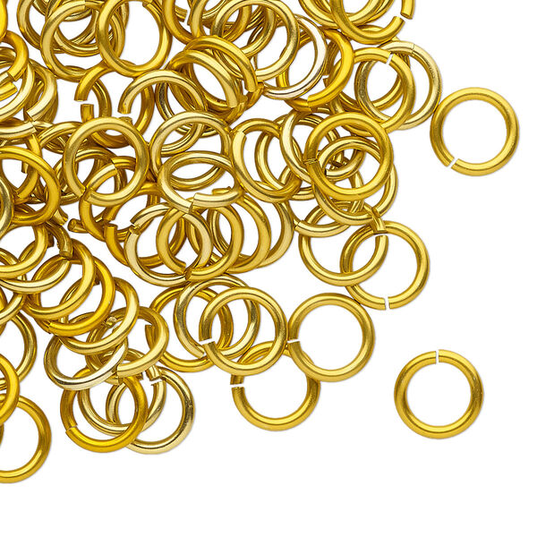 Jump ring, anodized tempered aluminum, gold, 8mm round, 5.6mm inside diameter, 17 gauge. Sold per pkg of 100. image number 0