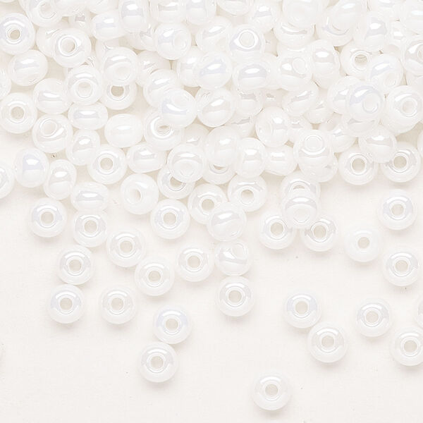 Seed bead, Preciosa Ornela Czech glass, pkg/50g, #6 rocaille, opaque luster chalkwhite, (46102). image number 0