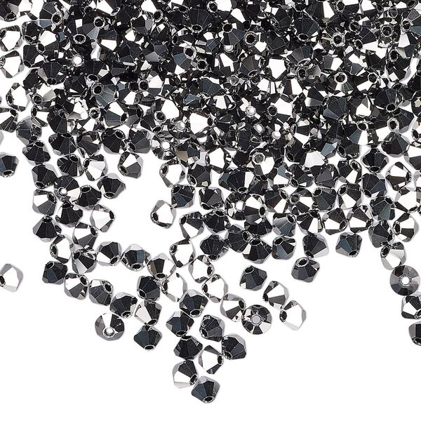 Bead 144pk jet light hematite 2X, Preciosa Czech crystal 3mm bicone image number 0