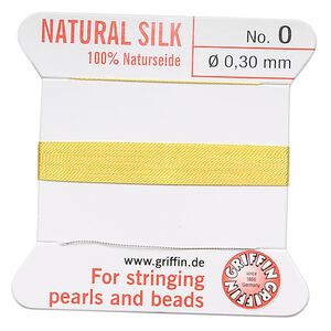 Thread, Griffin, silk, yellow, size #0. Sold per 2-meter card (approximately 78 inches).