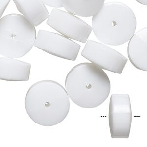Bead, vintage German acrylic, white, 14x7mm heishi. Sold per pkg of 24.