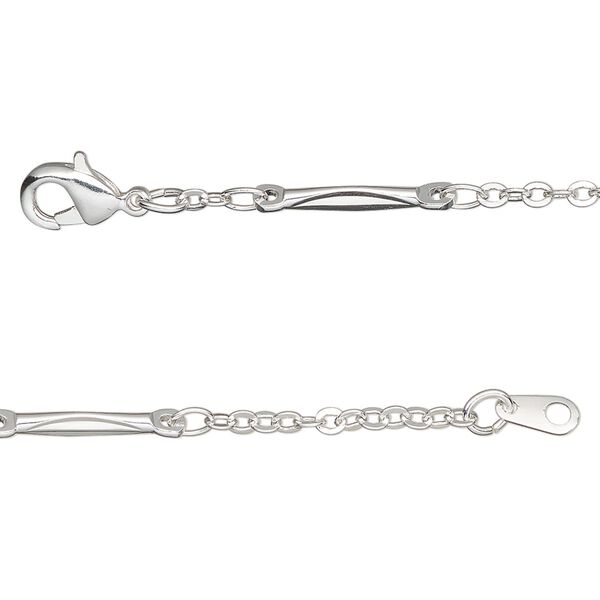 Chain, silver-plated brass, 2mm bar and link, 24 inches with lobster claw clasp. Sold individually. image number 0