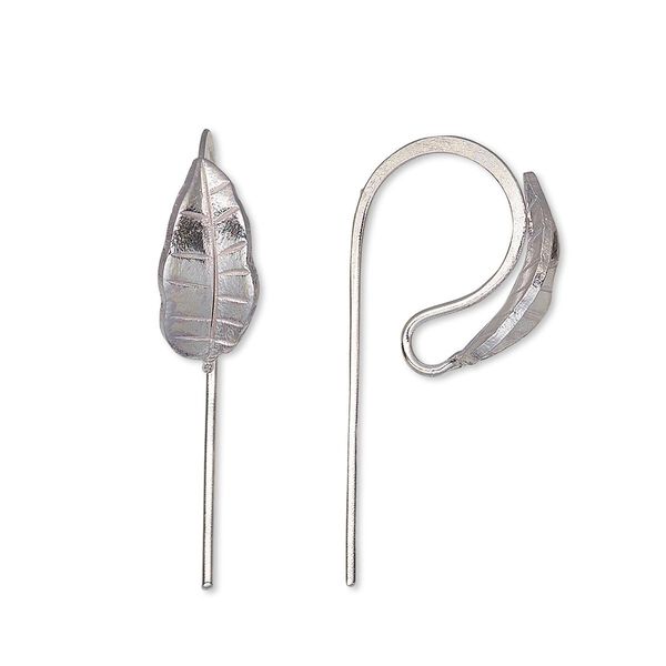 Ear wire, Hill Tribes, silver-plated brass, 16mm fishhook with leaf and open loop, 20 gauge. Sold per pair. image number 0