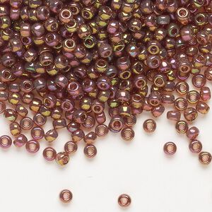 Seed bead, Miyuki, glass, pkg/250g, #8 rocaille, translucent gold luster rainbow dark topaz (RR-301).