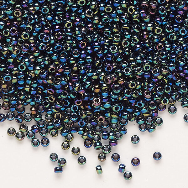 Seed bead, Miyuki, glass, pkg/25g, #11 rocaille, opaque rainbow black, (RR-455). image number 0