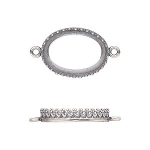 Link, JBB Findings, antique silver-plated brass, 20x14mm oval with open back and decorative trim, 18x13mm oval bezel setting. Sold per pkg of 2.