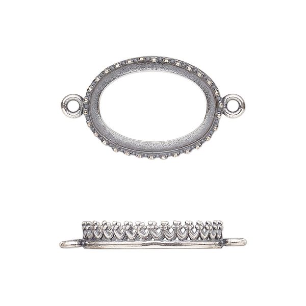 Link, JBB Findings, antique silver-plated brass, 20x14mm oval with open back and decorative trim, 18x13mm oval bezel setting. Sold per pkg of 2. image number 0