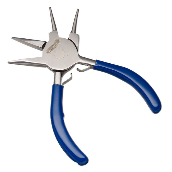 Pliers, Beadalon®, MULTIPLIERS™, 2-in-1 chain- and round-nose, stainless steel and rubber, blue, 5 inches. Sold individually. image number 0