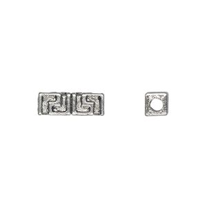 Bead, antique silver-plated "pewter" (zinc-based alloy), 14x5mm square tube with Greek design. Sold per pkg of 20.