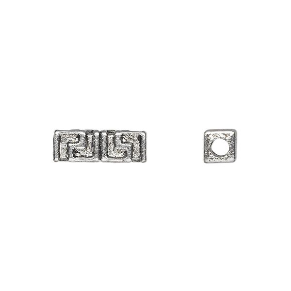 Bead, antique silver-plated "pewter" (zinc-based alloy), 14x5mm square tube with Greek design. Sold per pkg of 20. image number 0