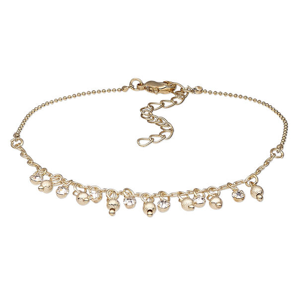 Bracelet, Egyptian glass rhinestone and gold-finished brass, clear, 15mm wide with 4mm round, 7-1/2 inches with 2-1/4 inch extender chain and lobster claw clasp. Sold individually. image number 0