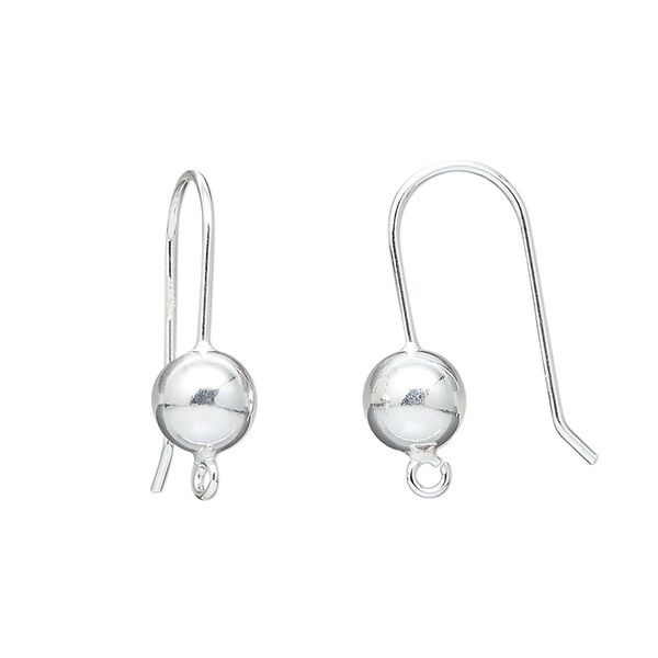 Ear wire 1pkg2 sterling silver, 22.5mm fishhook / closed loop / 7mm ball, 21 gauge image number 0