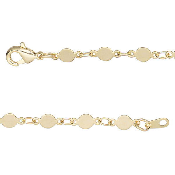 Chain, gold-finished brass, 4mm mirror, 18 inches with lobster claw clasp. Sold individually. image number 0