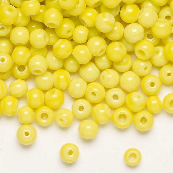 Bead, glass 1pkg4oz, opaque bright yellow, 3-5mm round. image number 0
