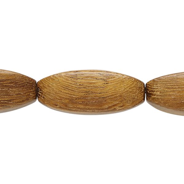 Bead, wood (waxed), 25x10mm hand-cut 4-sided oval. Sold per 15-1/2" to 16" strand. image number 0