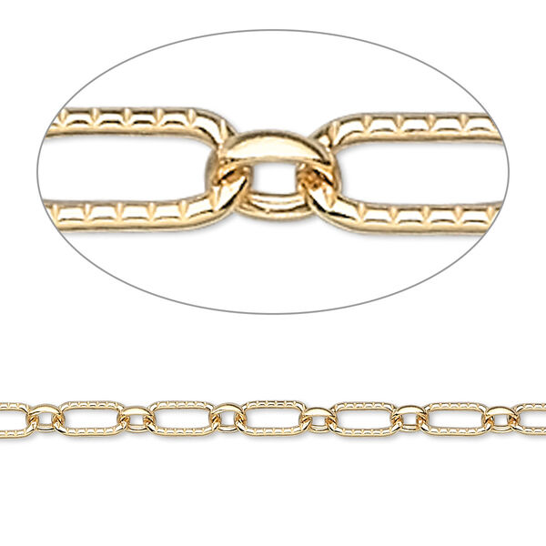 Chain, 14Kt gold-filled, 3mm long and short textured oval. Sold per pkg of 5 feet. image number 0