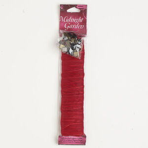 Ribbon and findings assortment 1pkg25, mixed-finish steel and organza, dark red, 15mm flat ribbon.