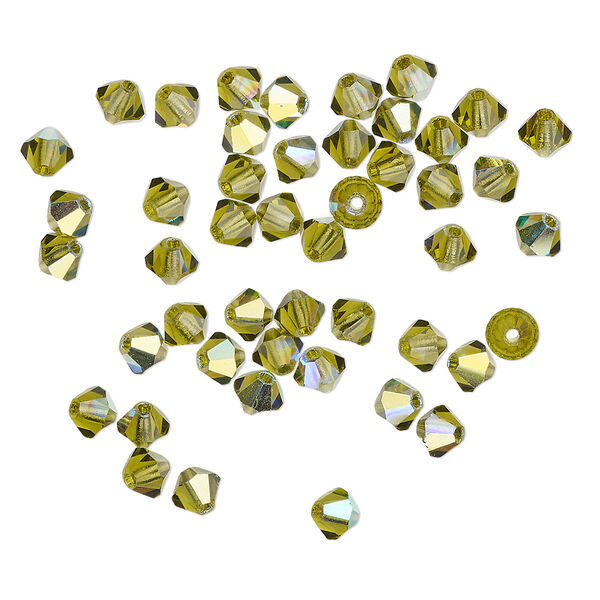 Bead 48pk olivine AB, Preciosa Czech crystal 4mm bicone image number 0
