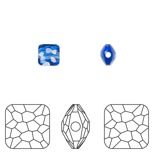 Bead 1pkg4 sapphire, Crystal Passions® 6mm puffed square 5035 image number 0