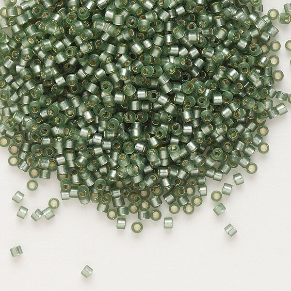 Seed bead, Delica®, glass, pkg/250g, #11 round, translucent semi-matte silver-lined moss green (DB-0689). image number 0