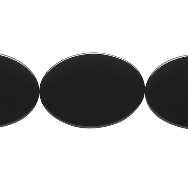 Bead, black onyx (dyed), 25x18mm flat oval, B grade, Mohs hardness 6-1/2 to 7. Sold per 15-1/2" to 16" strand. image number 0