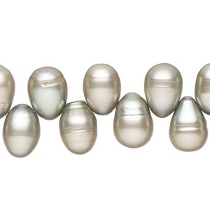 Freshwater rice 1pkg1, cultured pearl C grade, 15 inch light sage 9x7mm-12x8mm cultured