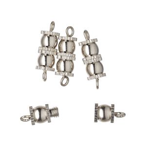 Clasp, barrel, silver-finished brass, 12x6mm fancy double round. Sold per pkg of 4.