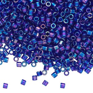 Seed bead, Delica®, glass, pkg/7.5g, #8 round, translucent rainbow cobalt (DBL-0178).