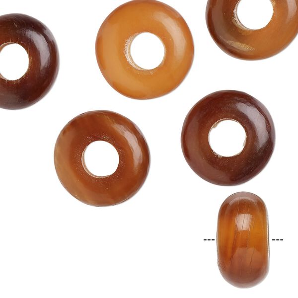 Bead, Dione®, horn (dyed), translucent amber orange, 14x7mm hand-cut rondelle. Sold per pkg of 6. image number 0