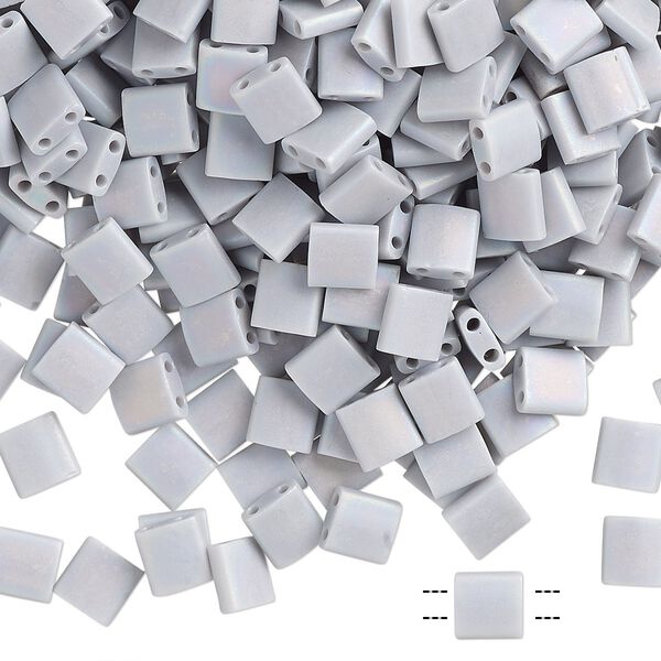 Seed bead, TILA®, glass, pkg/10g, 5mm full tila square, opaque frost rainbow icy grey, (TL-498FR). image number 0