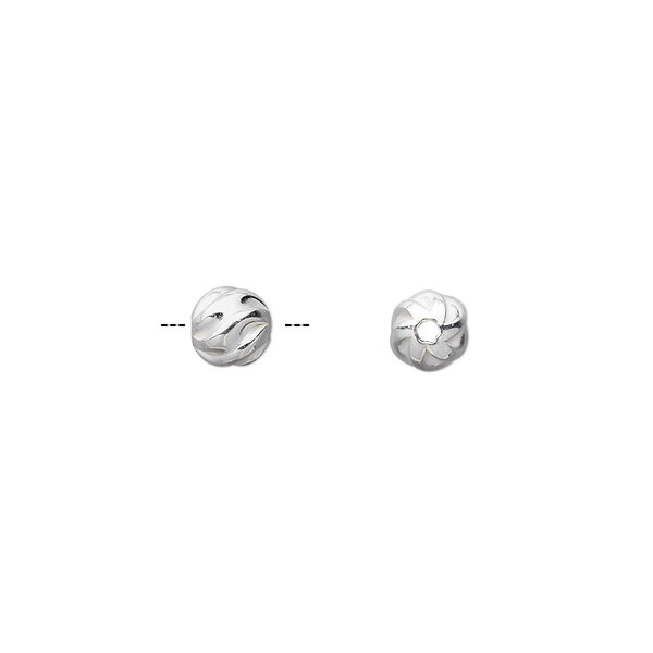 Bead, sterling silver, 6mm partially matte twisted corrugated round. Sold per pkg of 2. image number 0