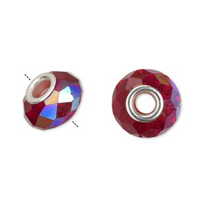 Bead 10pk 32 facets red AB silver plate, Celestial Crystal® Dione® 14x9mm rondelle